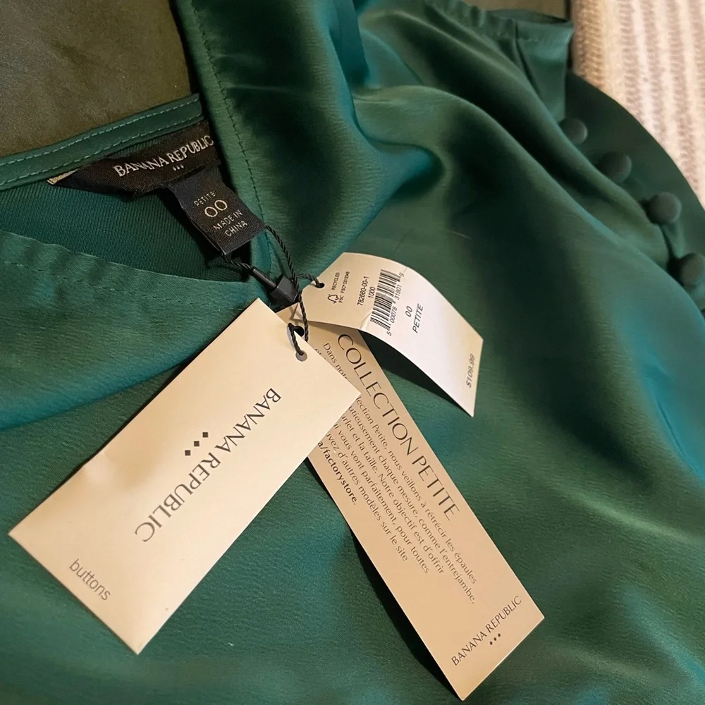 Emerald Green Slip Dress Banana Republic 00P NWT - Picture 3 of 5